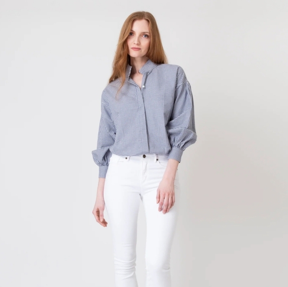 ANN MASHBURN Tops - Ann Mashburn Mirabella Brushed Flannel Button Up Shirt In Navy/Ivory Gingham SM